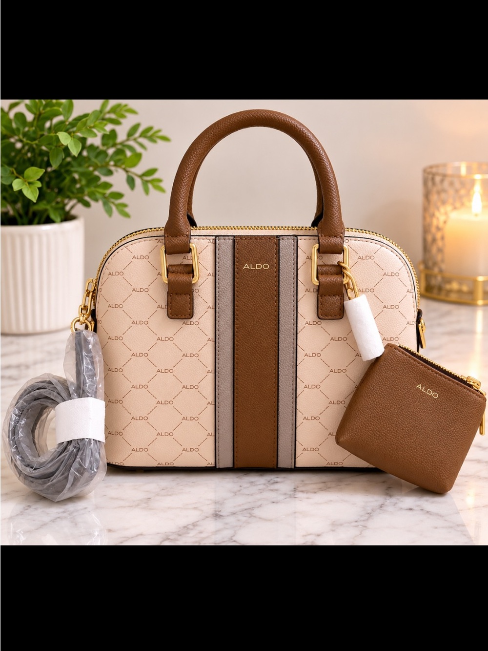 ALDO Galilini Dome Satchel Beige & Brown